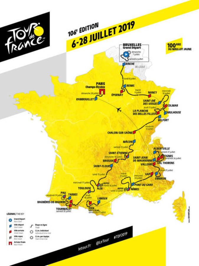 Carte du tour de France 2019